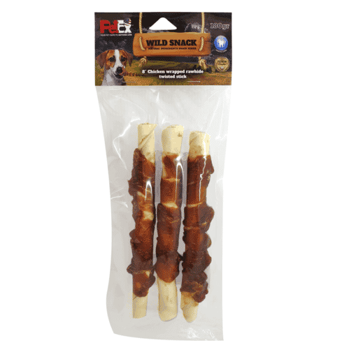 פטקס מקלות עור בקר מצופים בשר עוף