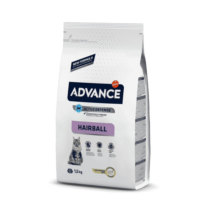 מזון יבש לחתולים-אדוונס -היירבול למניעת כדורי שיער
