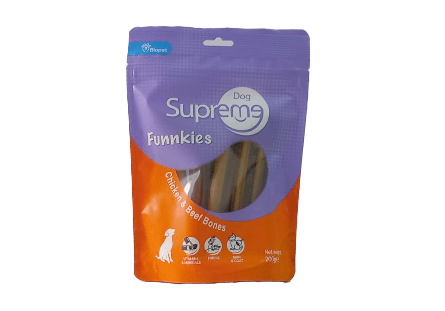 חטיף סופרים פאנקיז -לכלב עצם עוף ובקר 200 גרם