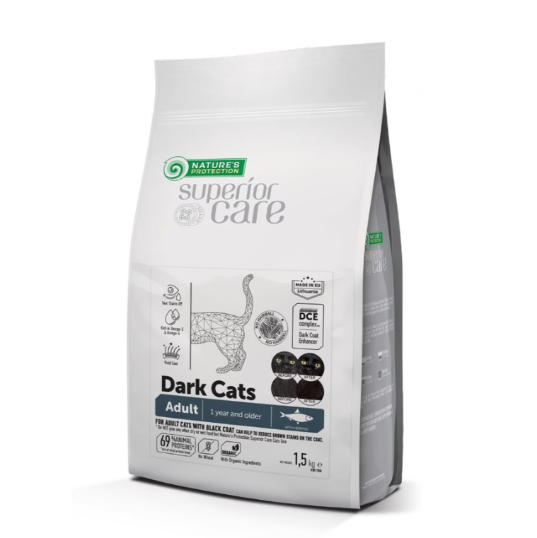 מזון יבש לחתולים עם פרווה כהה נייצר פרוטקשן 1.5 קג