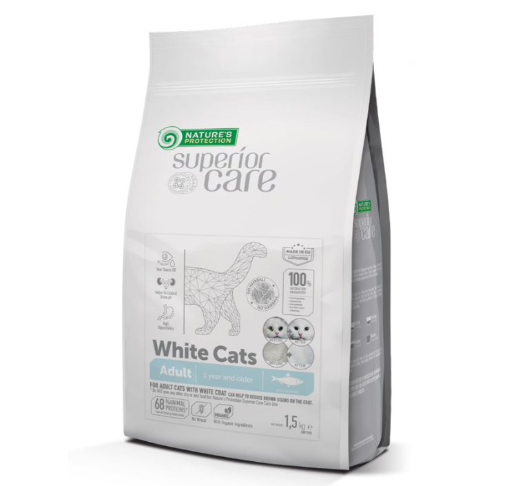 מזון יבש לחתולים עם פרווה לבנה נייצר פרוטקשן 1.5 קג