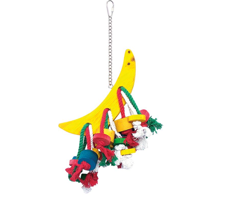 משחק תלי לתוכי חצי ירח עם חבלים צבעוניים וקוביות משחק