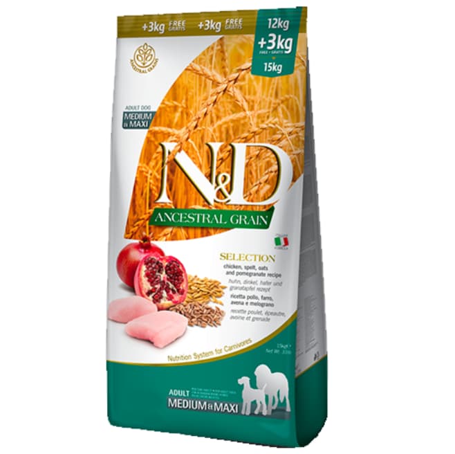 נטורל דלישס מזון יבש לכלבים בוגרים מופחת דגנים עוף ורימון