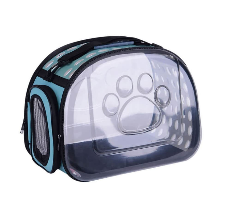 תיק נשיאה שקוף מתקפל איכותי לחתולים ולכלבים קטנים תכלת