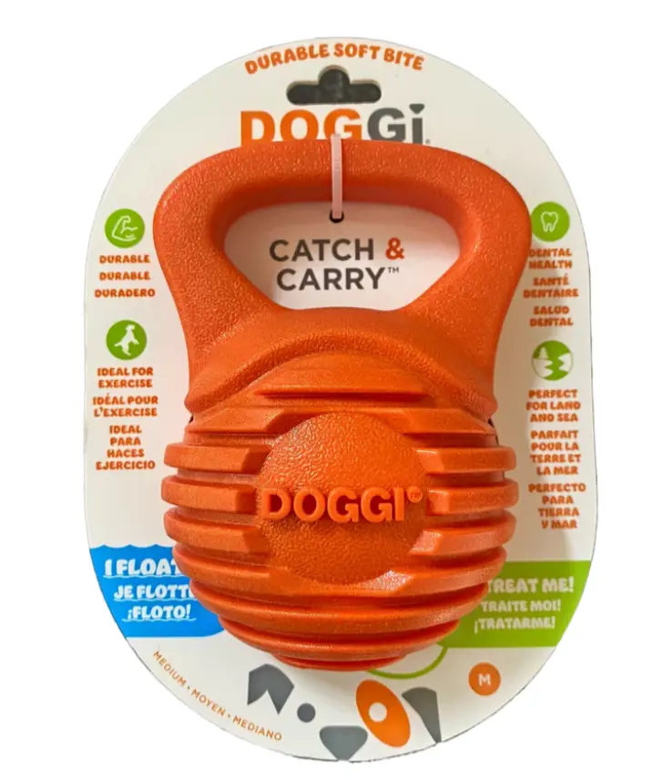 כדור משחק גומי -דנטלי לכלבים עם ידית דוגי מדיום