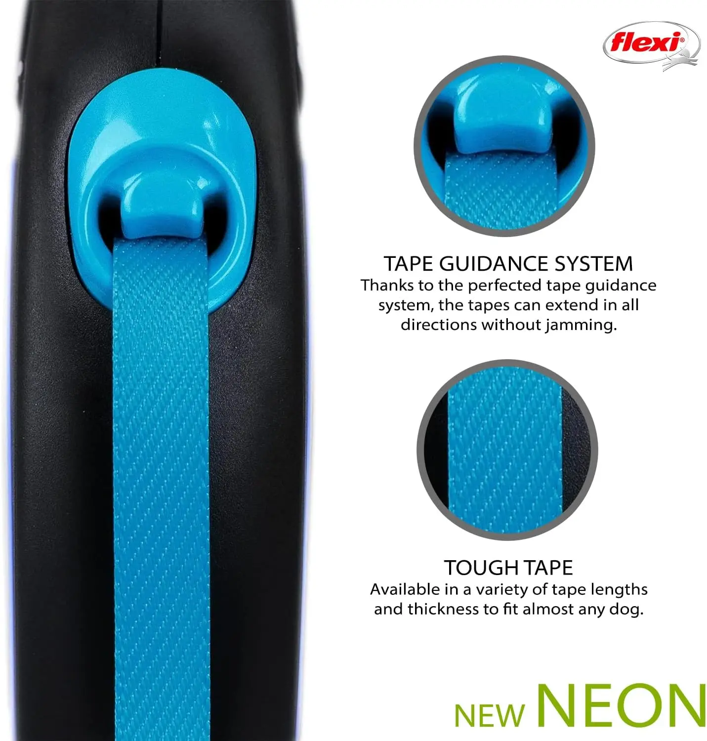 רצועה-פלקסי -ניו-נאון כחולה במגוון מידות -לכלבים בכל הגדלים