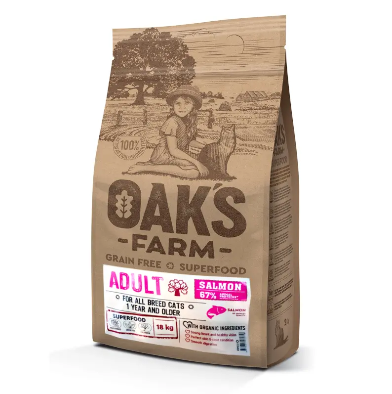 מזון יבש לחתולים 18 קג אוקס פארם סלמון