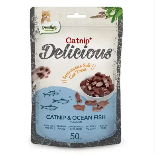 חטיף לחתולים דנטהלייט דלישס עם קטניפ ודגי אוקיינוס 50 ג