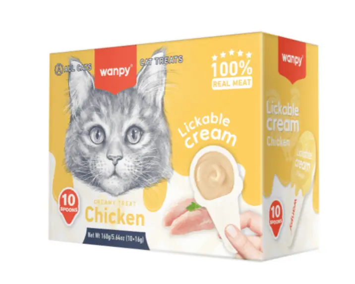 וואנפי חטיף קרמי לחתול עוף מארז 10 כפיות סהכ 160 גרם
