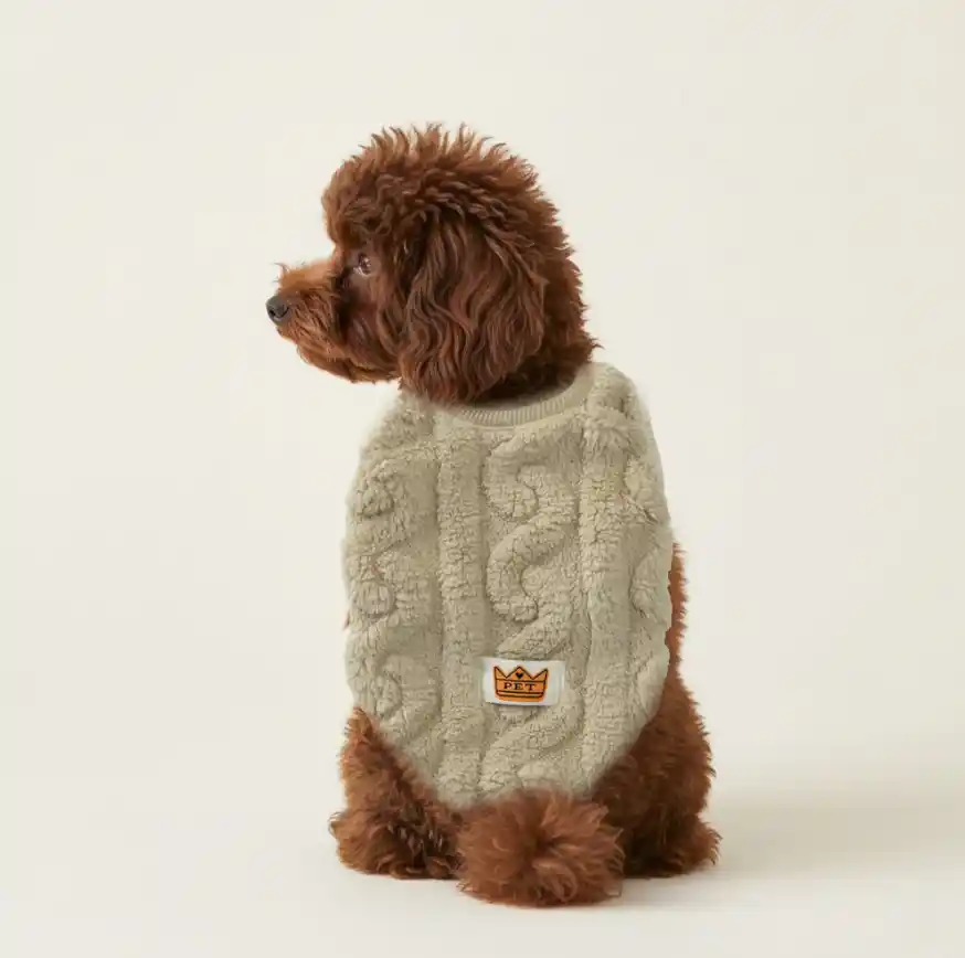 בגדים לכלבים סוודר קרם חום לכלבים קטנים ולחתולים